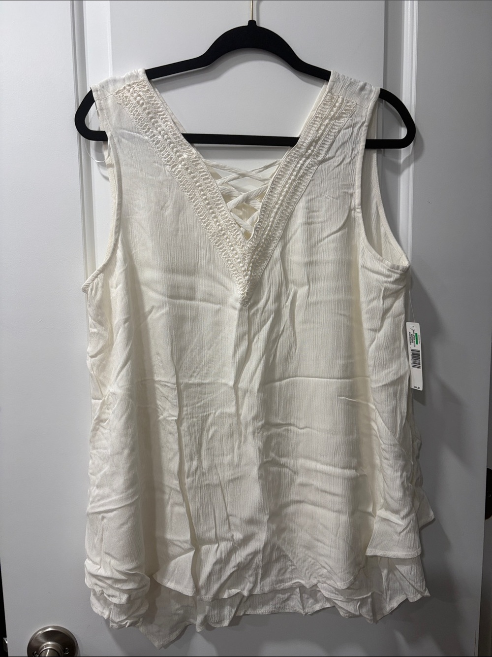 new directions Cream Lace-Trim V-Neck Sleeveless Top
